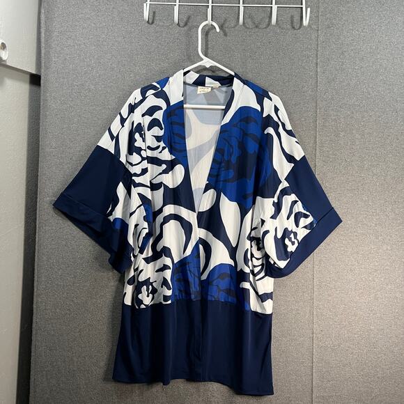 Truth + Style Printed & Solid Jersey Open Front Jacket Blue Combo SIze XL - Picture 1 of 11